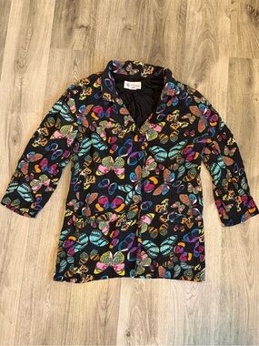 Vintage Payl Stanley Silk Butterfly Print Blazer Jacket Sz 8